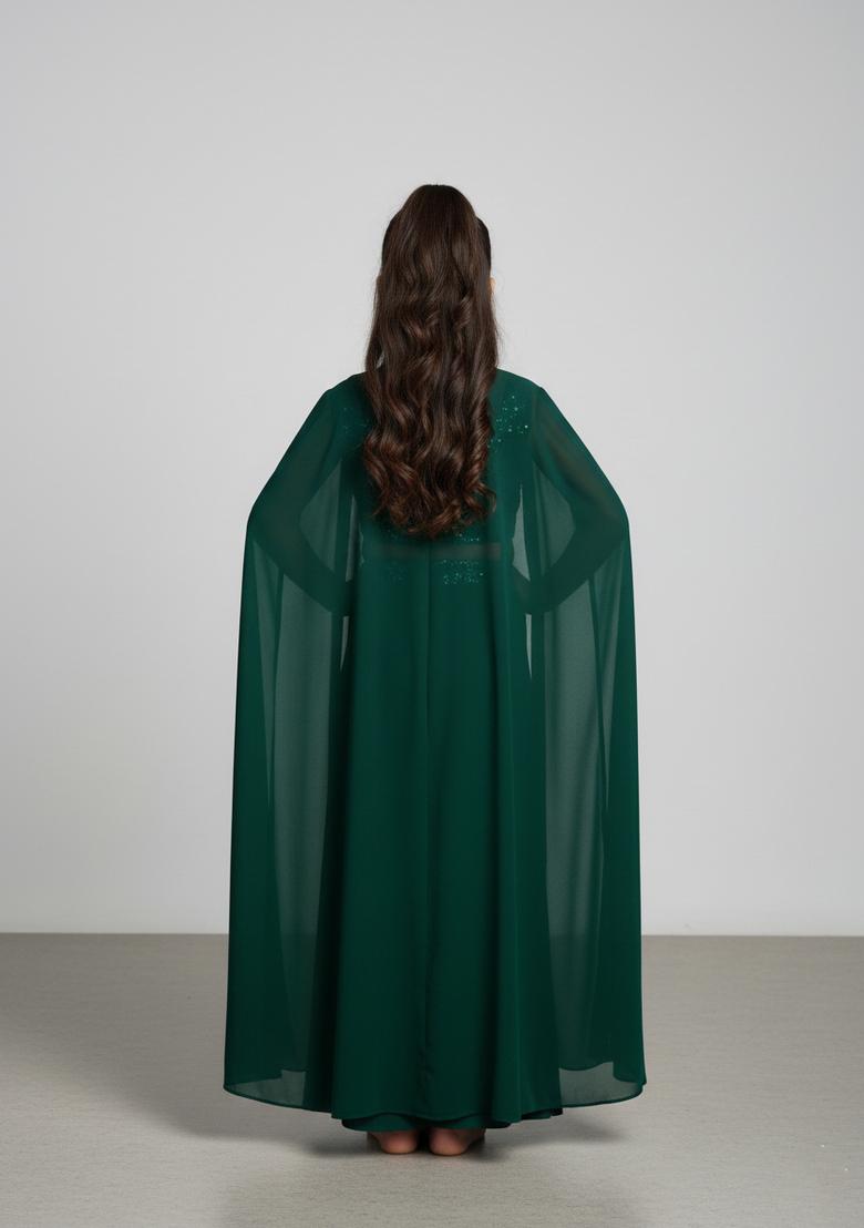 Girls Green Embroidered Georgette Fusion Set - Indya