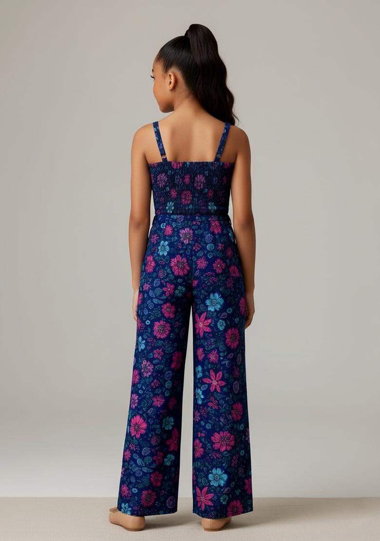 Girls Blue Embroidered Georgette Fusion Set - Indya