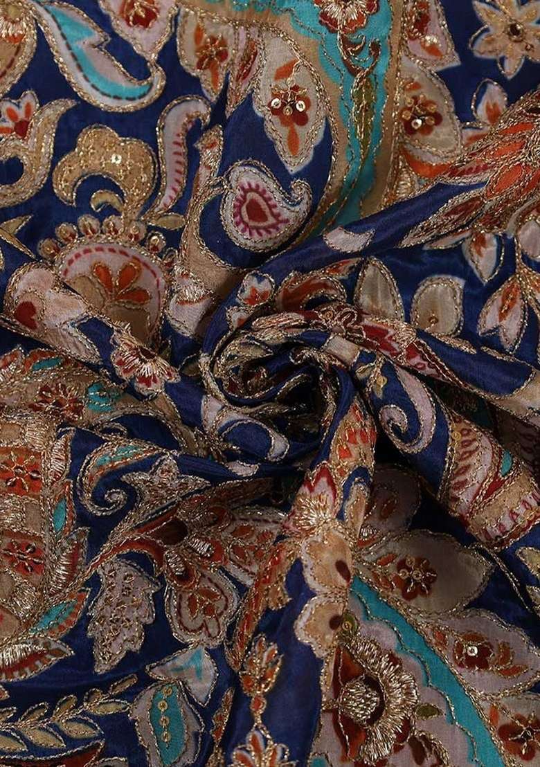 Girls Blue Embroidered Georgette Fusion Set - Indya