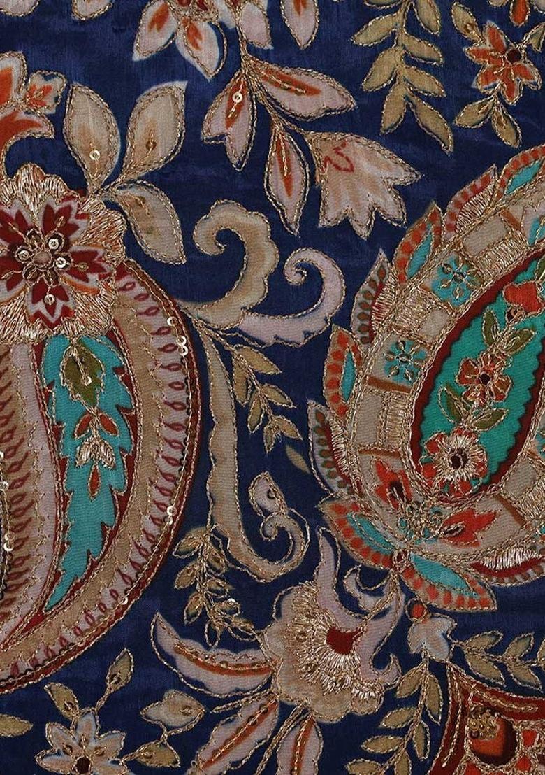 Girls Blue Embroidered Georgette Fusion Set - Indya