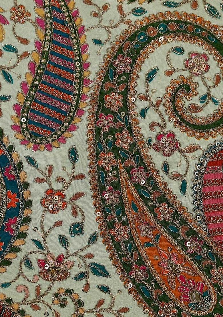 Girls Off White Embroidered Georgette Fusion Set - Indya