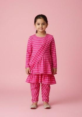 Girls Pink Striped Chiffon Fusion Set
