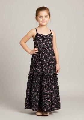 Girls Black Floral Print Organza Fusion Set