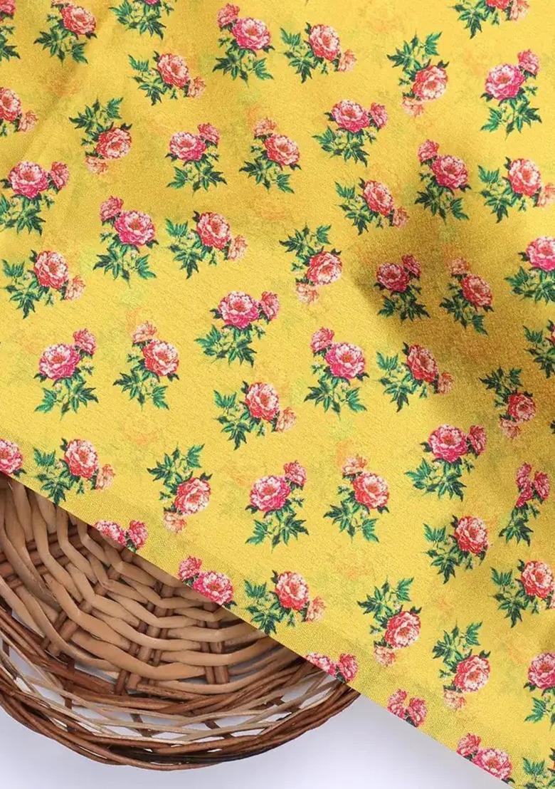 Girls Yellow Floral Print Satin Fusion Set - Indya