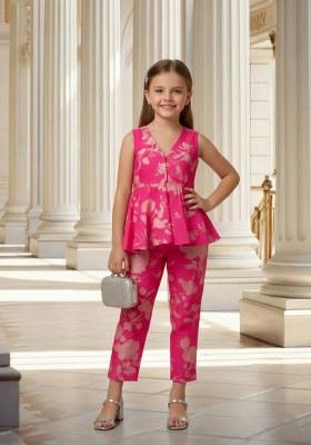 Girls Pink Floral Print Satin Fusion Set