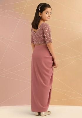 Girls Pink Embellished Georgette Fusion Set