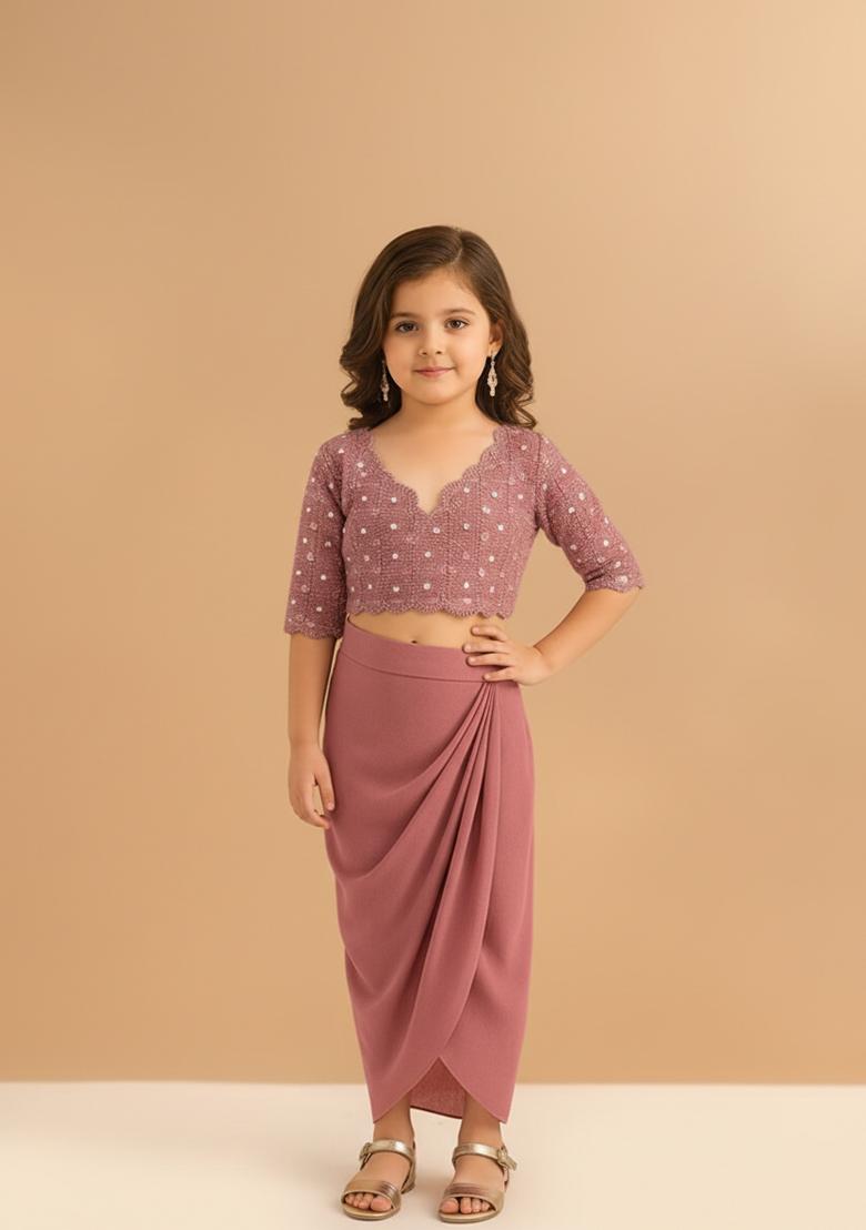 Girls Pink Embellished Georgette Fusion Set - Indya