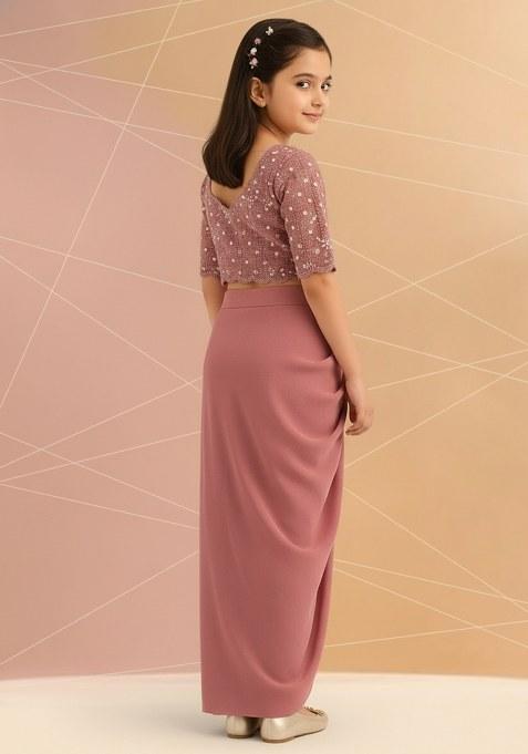 Girls Pink Embellished Georgette Fusion Set