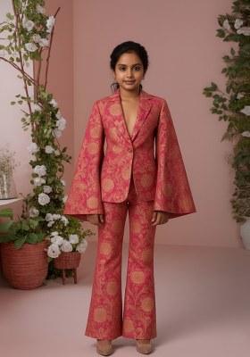 Girls Peach Brocade Co-Ord Set