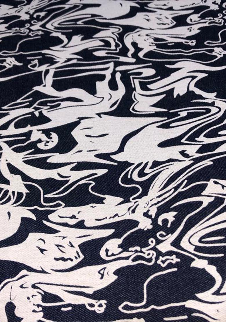 Girls Blue And White Abstract Print Denim Co-Ord Set - Indya