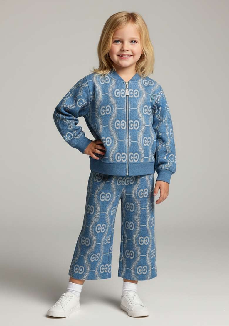 Girls Light Blue Embroidered Denim Co-Ord Set - Indya