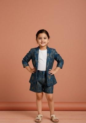 Girls Blue Brocade Co-Ord Set