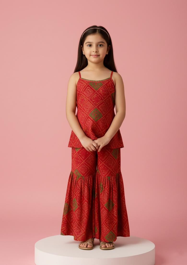 Girls Green Figure Print Chiffon Kurta Set - Indya