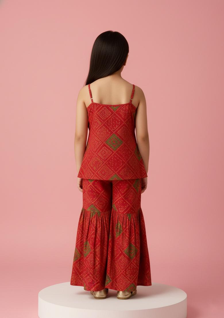 Girls Green Figure Print Chiffon Kurta Set - Indya