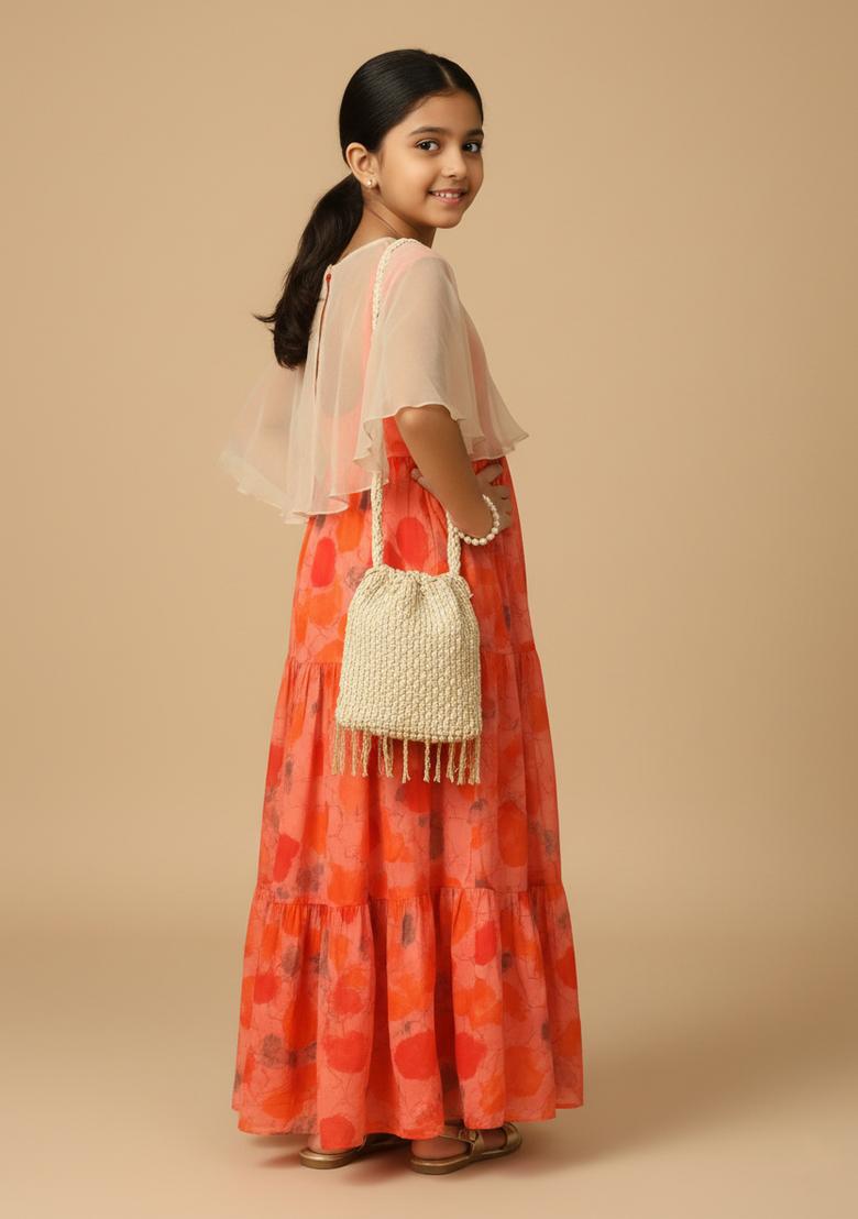 Girls Multicolor Abstract Print Chiffon Kurta Set - Indya