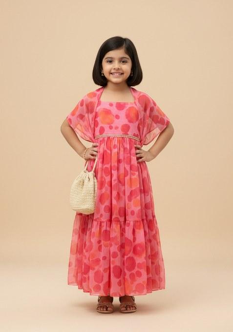 Girls Multicolor Abstract Print Chiffon Kurta Set