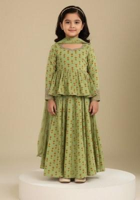 Girls Yellow Abstract Print Kurta Set