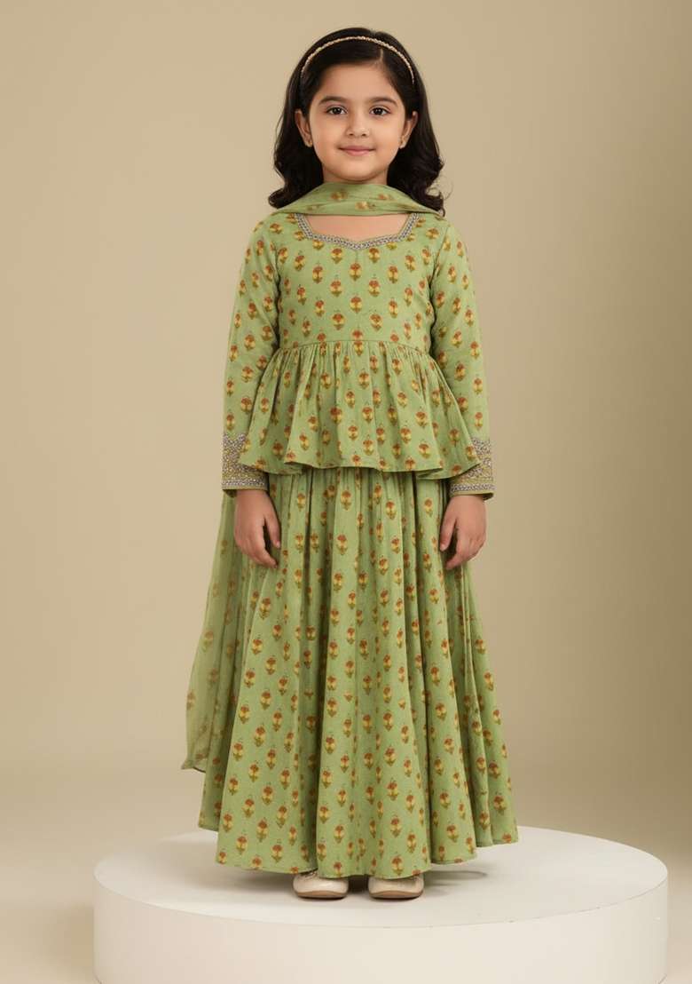 Girls Yellow Abstract Print Kurta Set - Indya