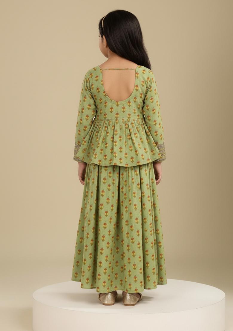 Girls Yellow Abstract Print Kurta Set - Indya