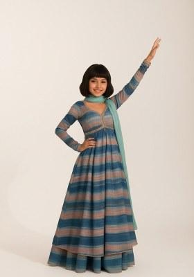 Girls Multicolor Striped Chiffon Kurta Set