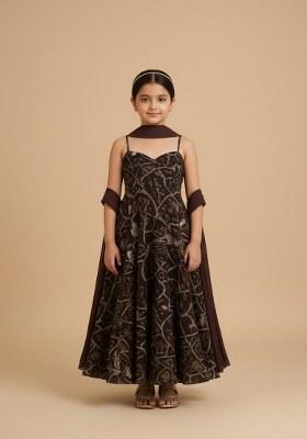 Girls Purple Abstract Print Georgette Anarkali Set