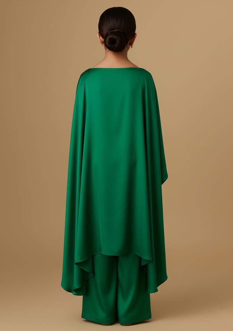 Girls Teal Blue Solid Satin Kaftan Set - Indya