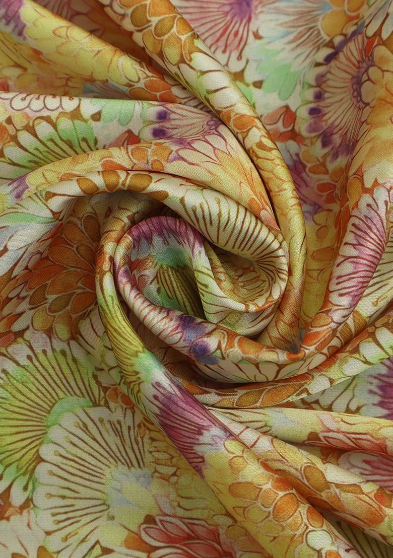 Girls Multicolor Floral Print Satin Kaftan Set