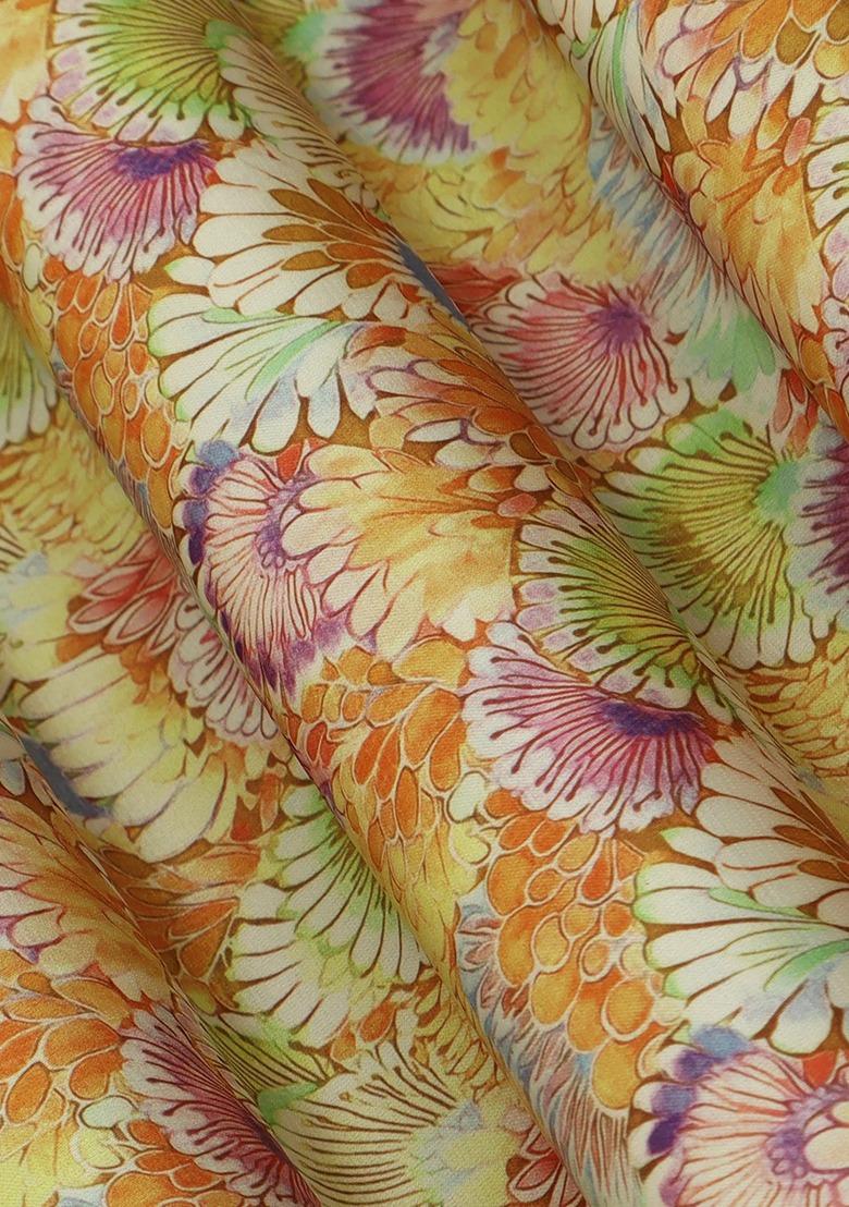 Girls Multicolor Floral Print Satin Kaftan Set - Indya