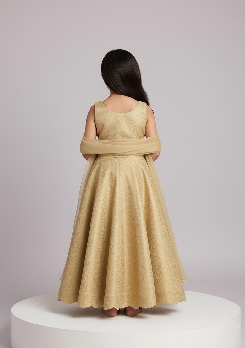 Girls Golden Brocade Kurta Set - Indya