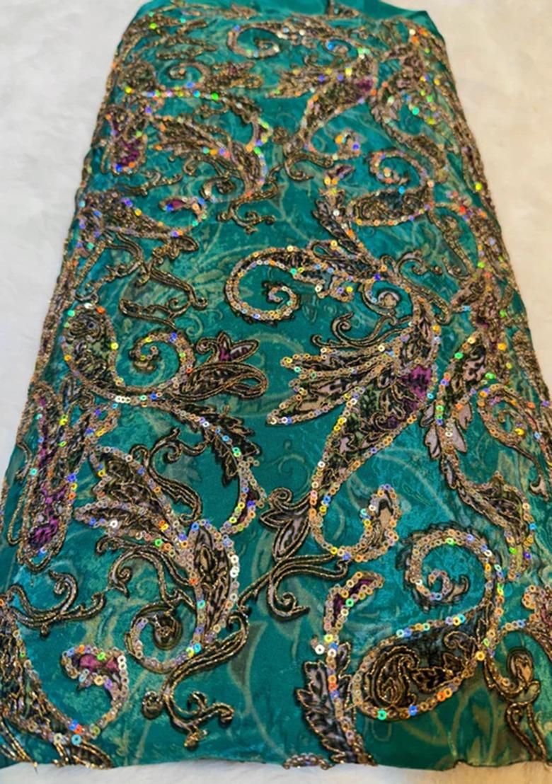 Girls Green Embroidered Crepe Kurta Set - Indya