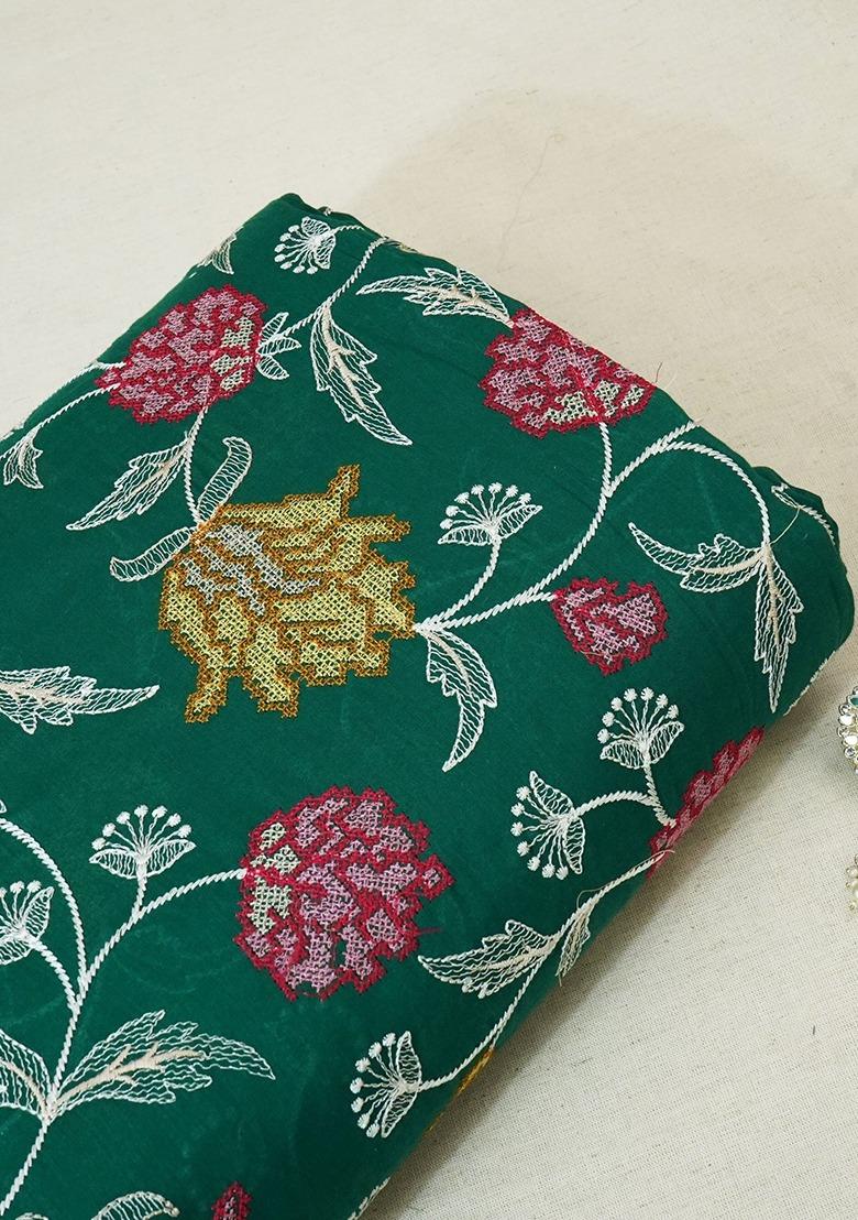 Girls Dark Green Embroidered Chanderi Kurta Set - Indya