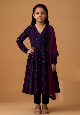 Girls Multicolor Abstract Print Georgette Anarkali Set