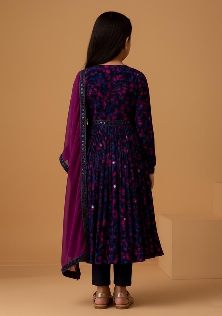 Girls Multicolor Abstract Print Georgette Anarkali Set