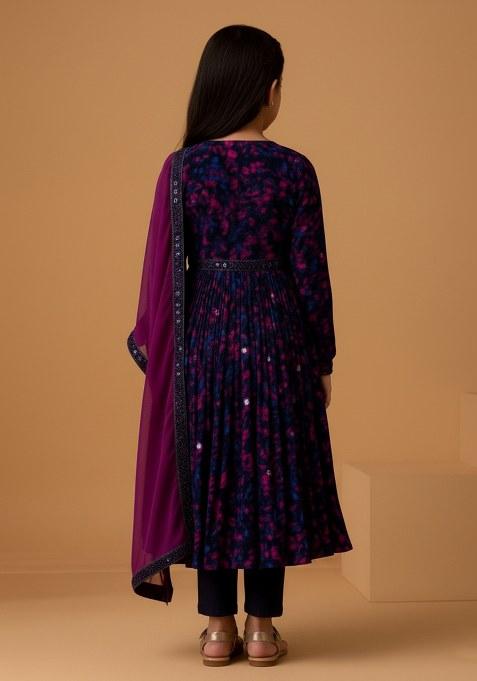 Girls Multicolor Abstract Print Georgette Anarkali Set