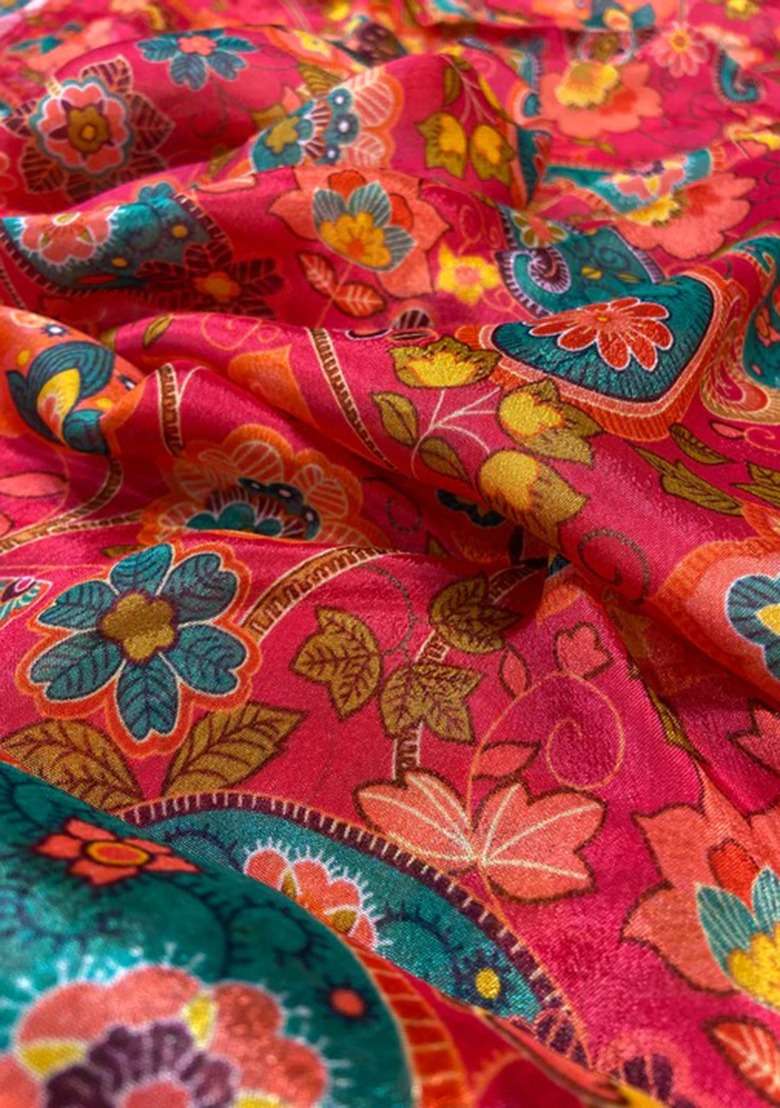 Girls Deep Red Figure Print Chiffon Kurta Set - Indya
