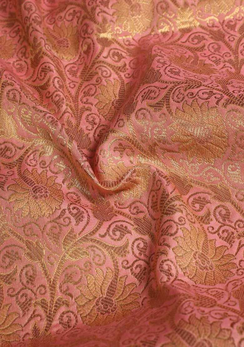 Girls Peach Brocade Kurta Set - Indya