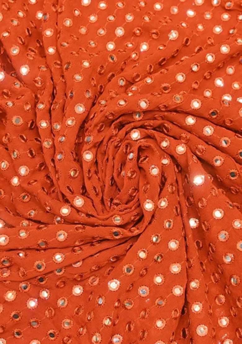 Girls Orange Embroidered Georgette Lehenga Set - Indya