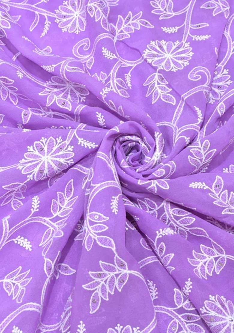 Girls Purple Embroidered Georgette Lehenga Set - Indya