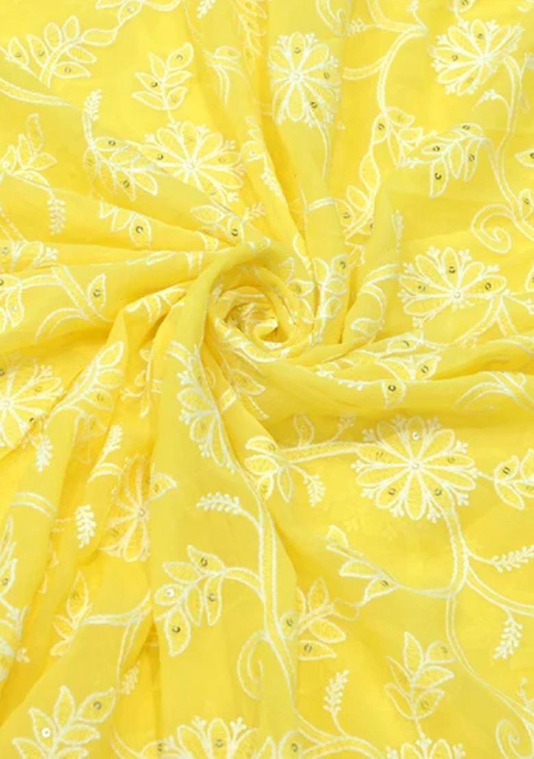 Girls Yellow Embroidered Georgette Lehenga Set