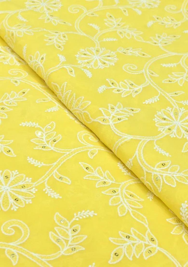 Girls Yellow Embroidered Georgette Lehenga Set