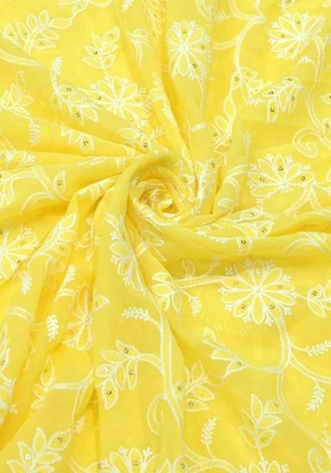 Girls Yellow Embroidered Georgette Lehenga Set