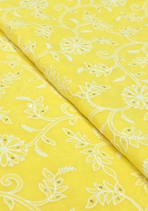 Girls Yellow Embroidered Georgette Lehenga Set