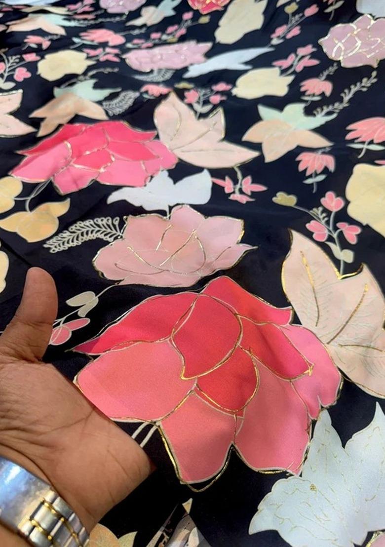 Girls Black Floral Print Satin Co-Ord Set - Indya