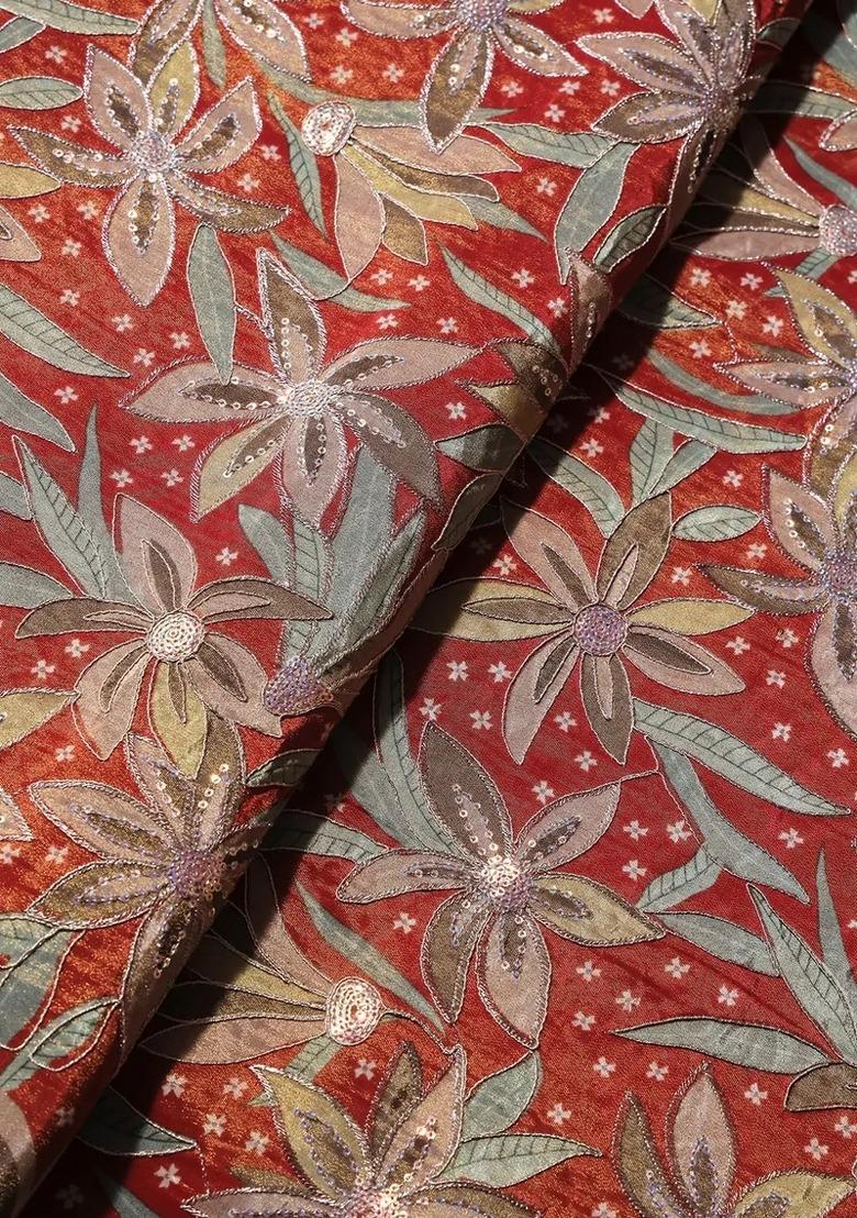 Girls Red Embroidered Georgette Lehenga Set - Indya