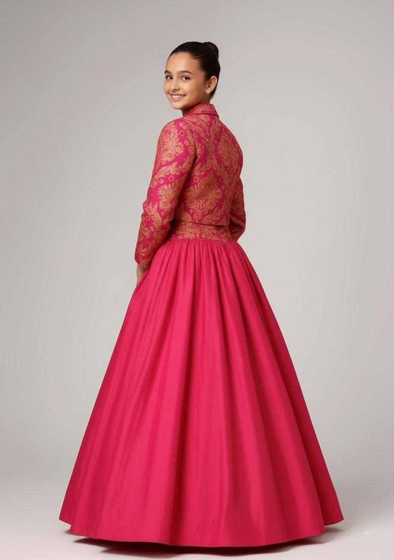 Girls Pink Georgette Lehenga Set