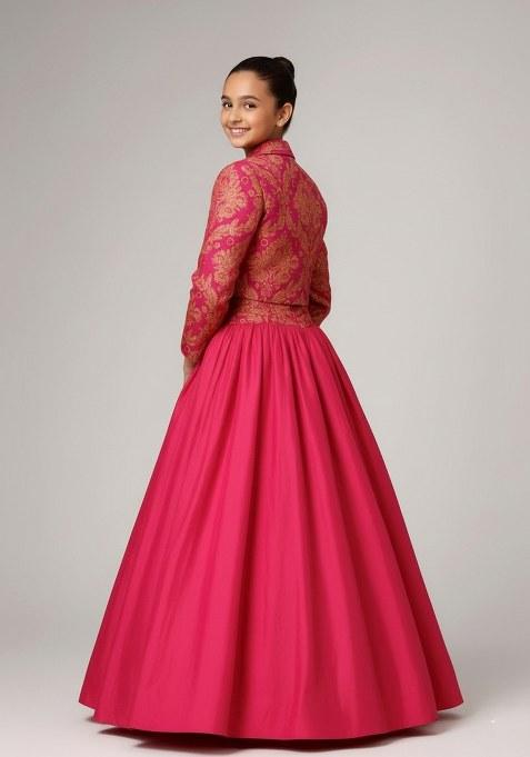 Girls Pink Georgette Lehenga Set