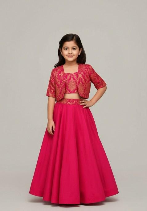 Girls Pink Georgette Lehenga Set