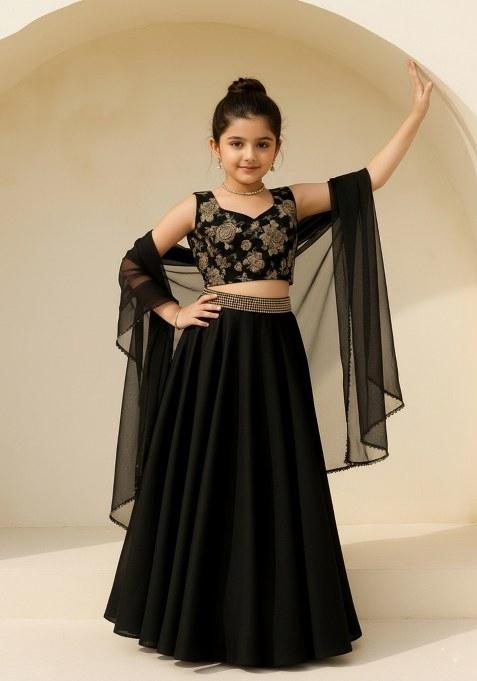 Girls Black Georgette Lehenga Set