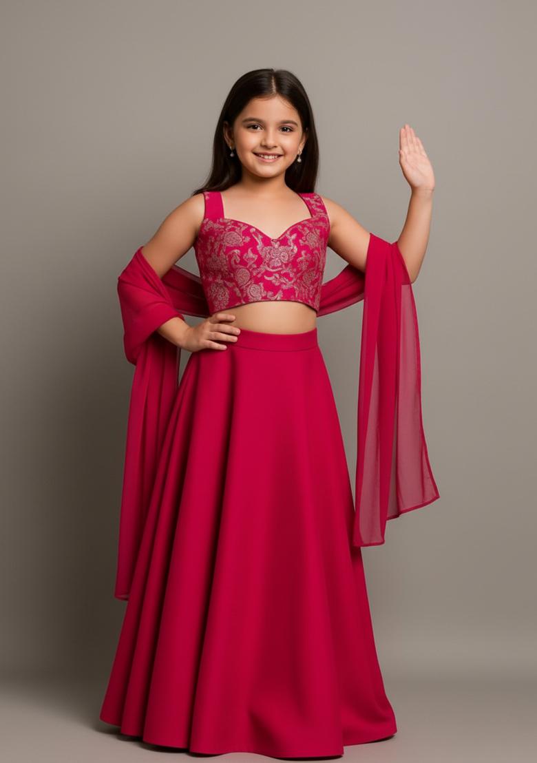 Girls Pink Georgette Lehenga Set