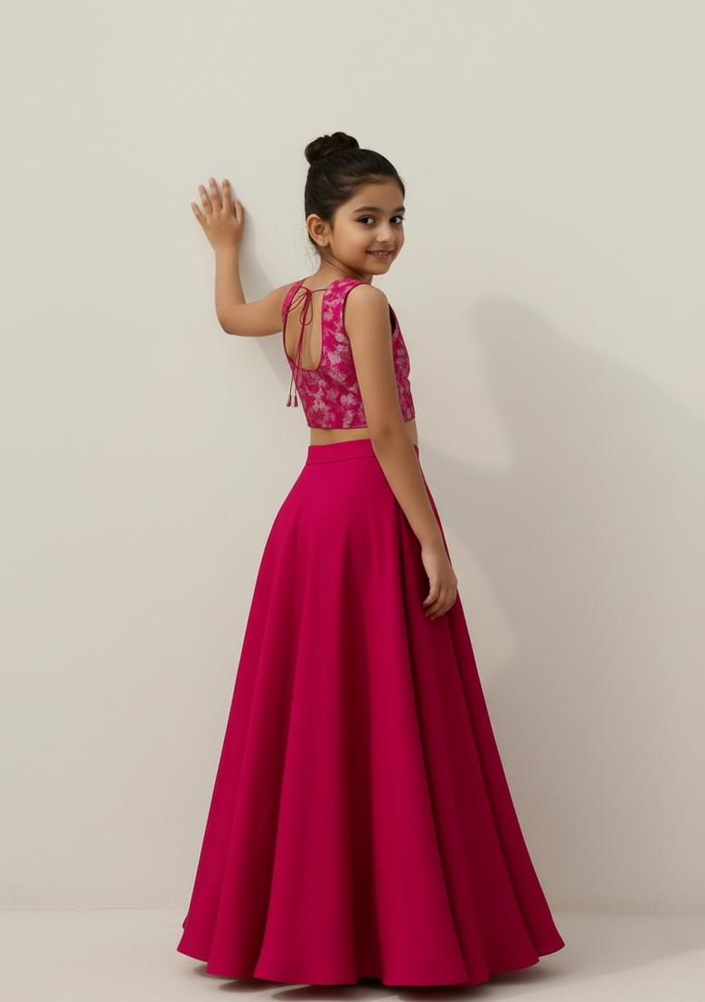 Girls Pink Georgette Lehenga Set
